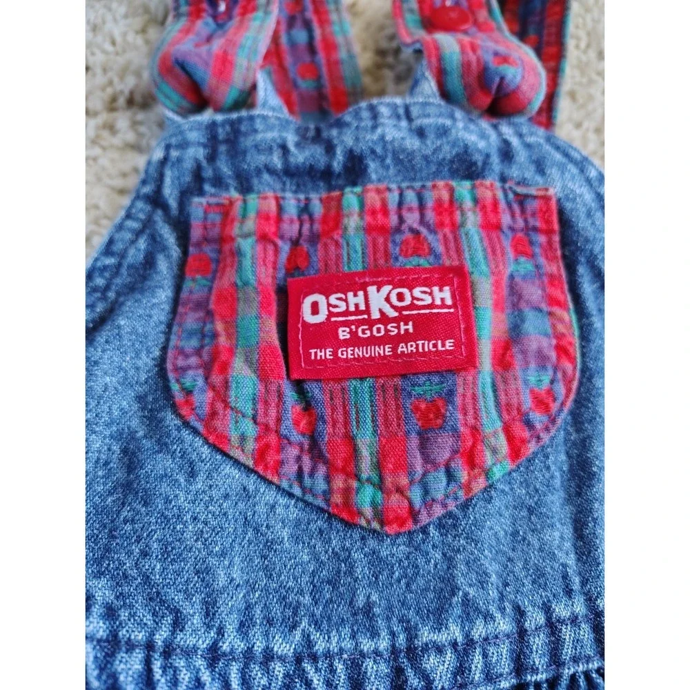 Vintage 90s Oshkosh B gosh Apple Denim Skirtall Overall Dress Girls 3T USA Made